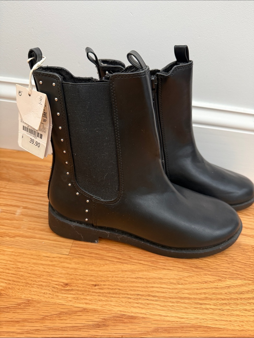 Zara Black Kids Chelsea Boots with Stud Accents
